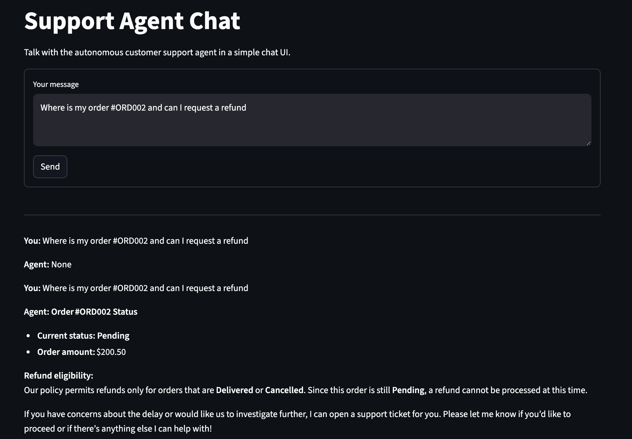 AI Support Agent Interface